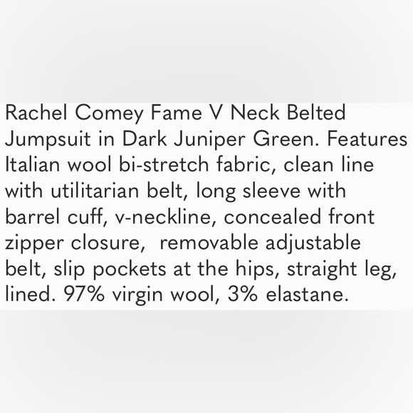 (A2) Rachel Comey Glitch dark green Jumpsuit LongSleeve V-Neck Cinched Waist, 2 - Picture 13 of 14